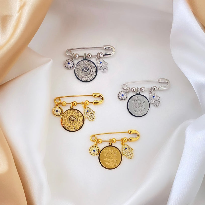 Islamic Safety Pin Set Gold Allah Charms Ayatul Kursi Pins pinthebaby